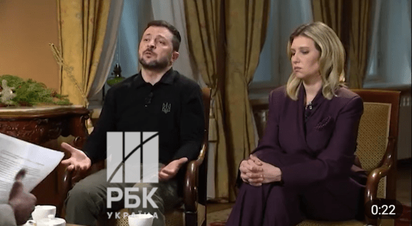 젤렌스키 우크라이나 대통령 부부가 2일 새해 첫 인터뷰를 갖고 있다/영상 캡처