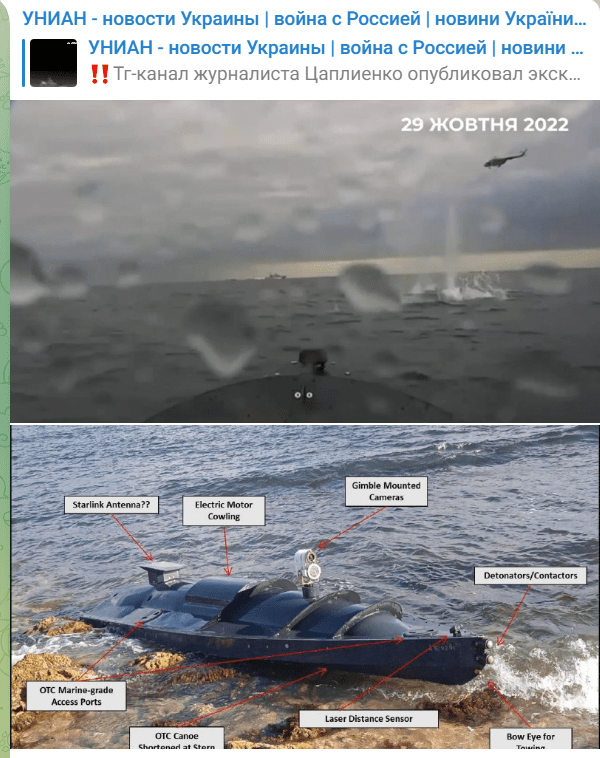 우크라이나 수상 드론의 기본 형태/캡처