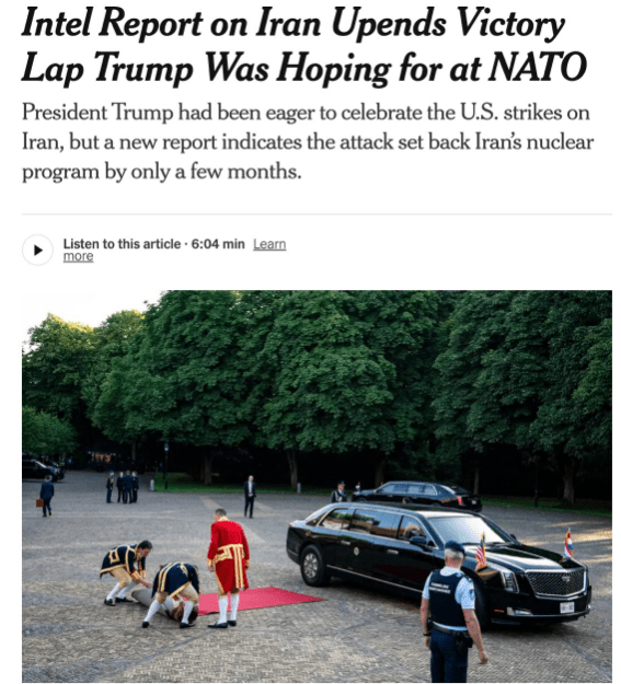 이란 보고서가 트럼프 대통령의 승리 선언을 뒤집었다는 미 NYT 기사/캡처