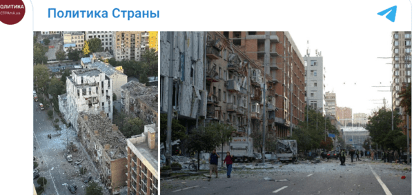 러시아군의 대규모 공습으로 파괴된 키예프 건물들/캡처