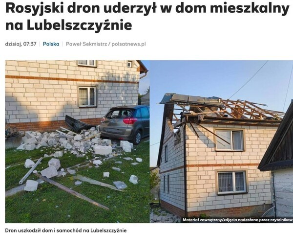 러시아 드론에 의한 민간 주택 피해를 보도한 폴란드 언론/캡처