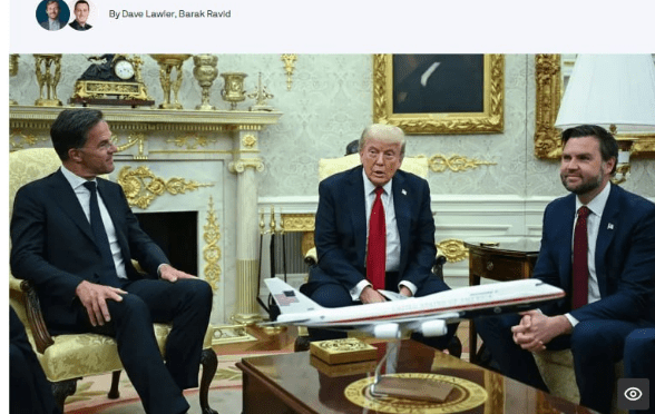 지난 7월 뤼터 나토 사무총장과 만나고 있는 트럼프 미 대통령. 오른쪽은 밴스 부통령/캡처