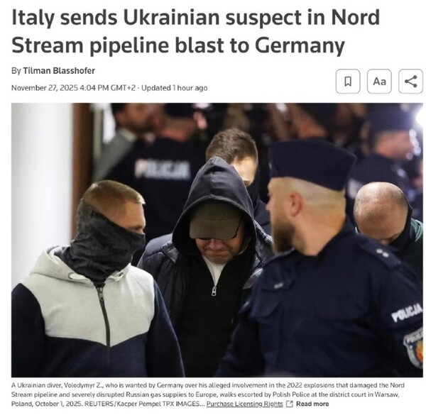 독일로 신병이 인도되는 노드 스트림 폭파 용의자 쿠즈네초프/로이터 통신 웹페이지 캡처