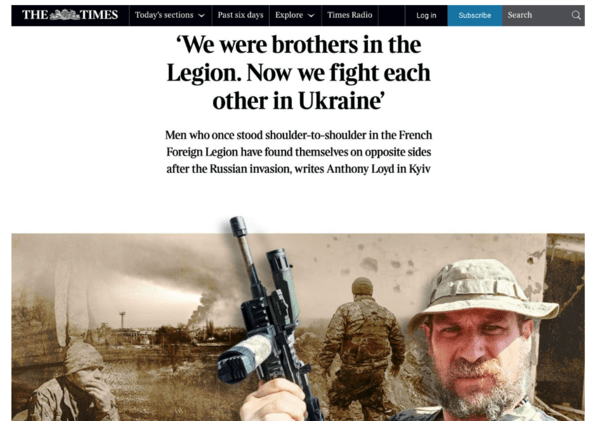 프랑스 외인부대 출신들이 우크라 전선에서 서로 총구를 겨누고 있다는 더 타임스 보도/캡처