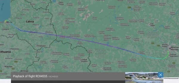 &nbsp;랫클리프 국장이 탄 미 수송기의 항로/사진출처:flightradar24.com